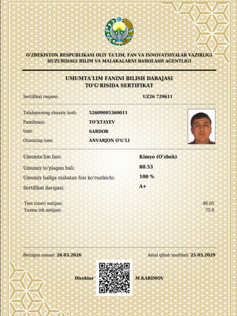 Milliy Sertifikat Kimyo
